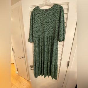 Zara Green Floral Prairie Dress with Puff Sleeves